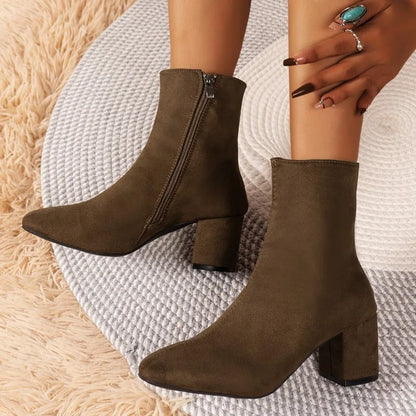 Fashion Knitted Stretch Sewing Square Heels Women Ankle Boot