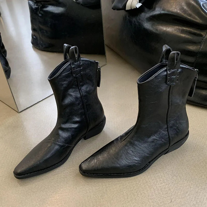 Low Heel Pointed Toe Chelsea Zippered Autumn Ankle Boot Main image