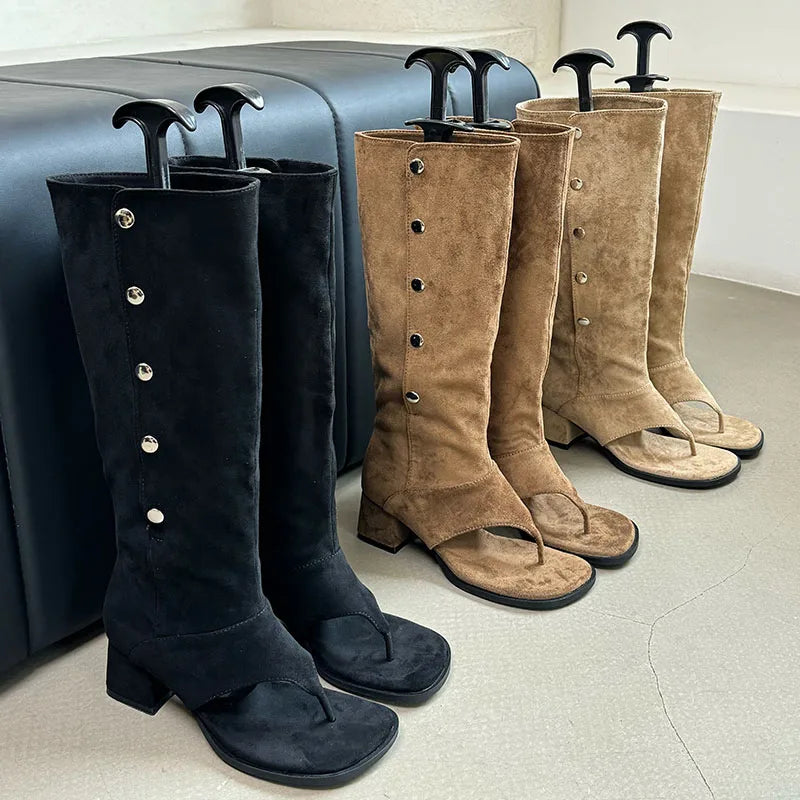 Trendy Fashionable Elegant Chunky Heel Stylish Knee High Boots Main image