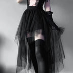 Fashion Net Yarn High-Waisted Irregular for Women Gothic Style Summer Casual  Skirt