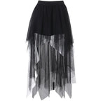 Fashion Net Yarn High-Waisted Irregular for Women Gothic Style Summer Casual  Skirt