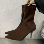 Pointed Toe Thin Heel Elastic Stretch Slip On Pump Ankle Boot
