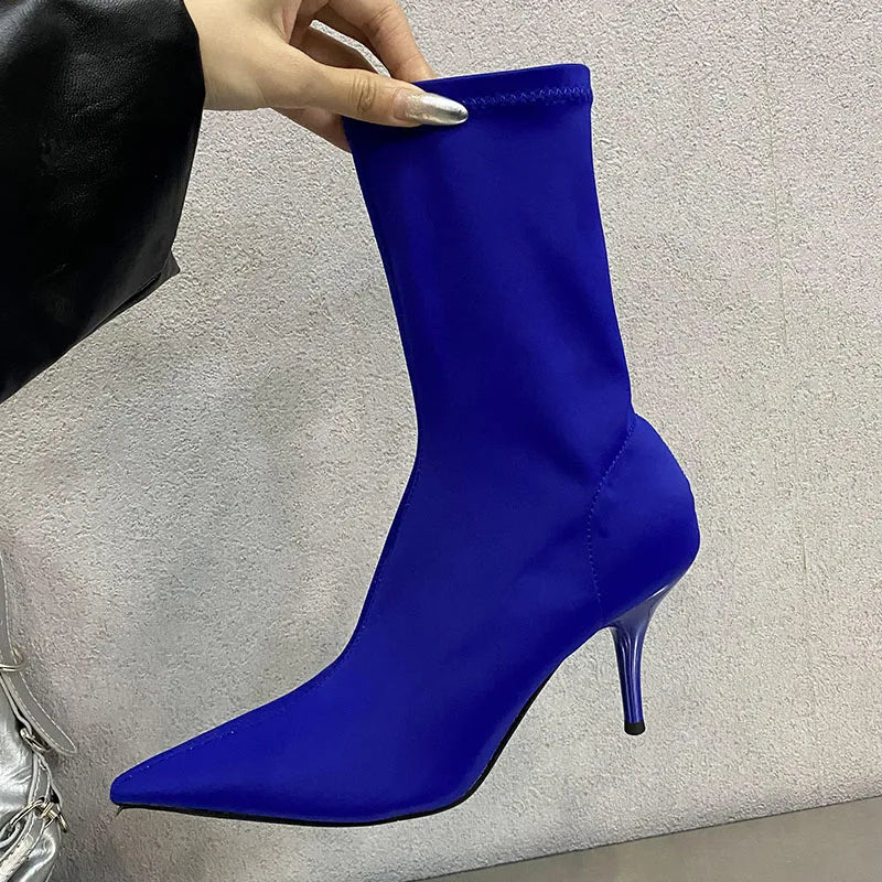 Pointed Toe Thin Heel Elastic Stretch Slip On Pump Ankle Boot Secondary image