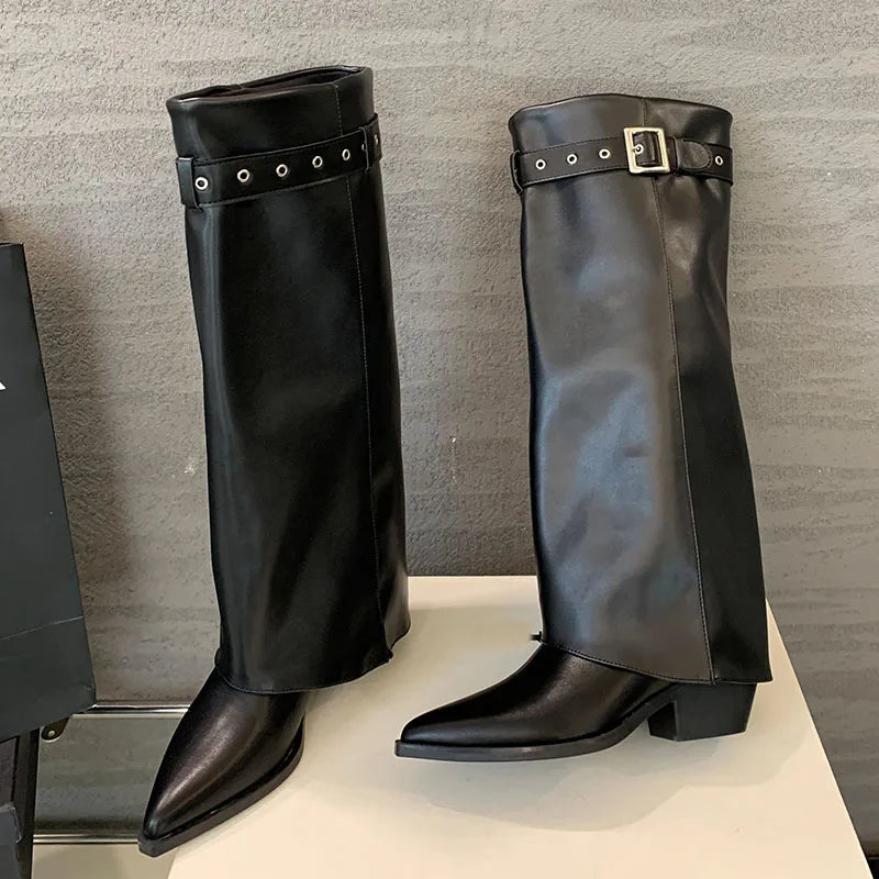 Trendy Stylish  Comfortable Unique Soft Pointed Toe Knee High Boots Secondary image