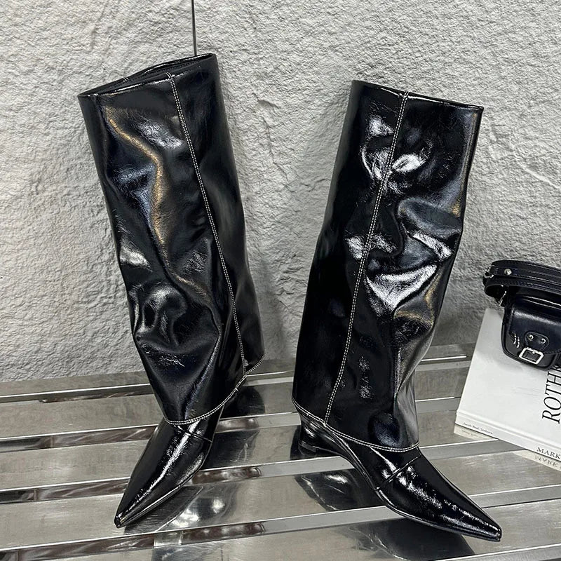 Fashion Pointed Toe Slip On Wedges Modern Long Knee High Boots Secondary image