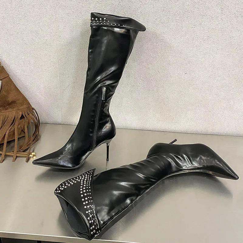 Trendy Stylish Comfortable Elegant Fashionable Chic Pointed Toe Knee High Boots Secondary image