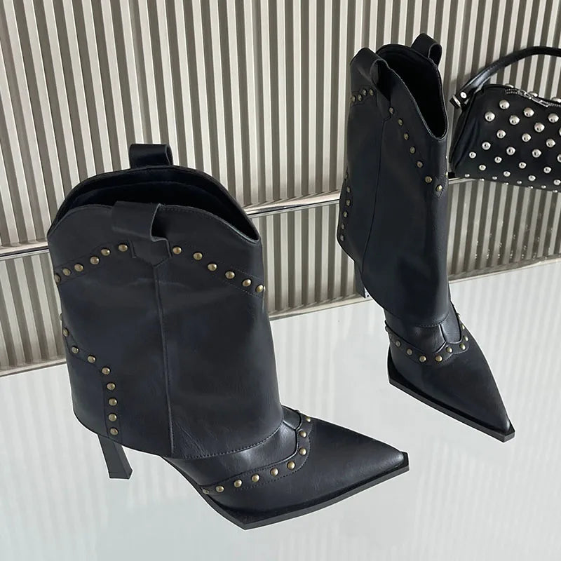 Riveted Modern Chelsea Pointed Toe Heeled Ankle Boot Main image