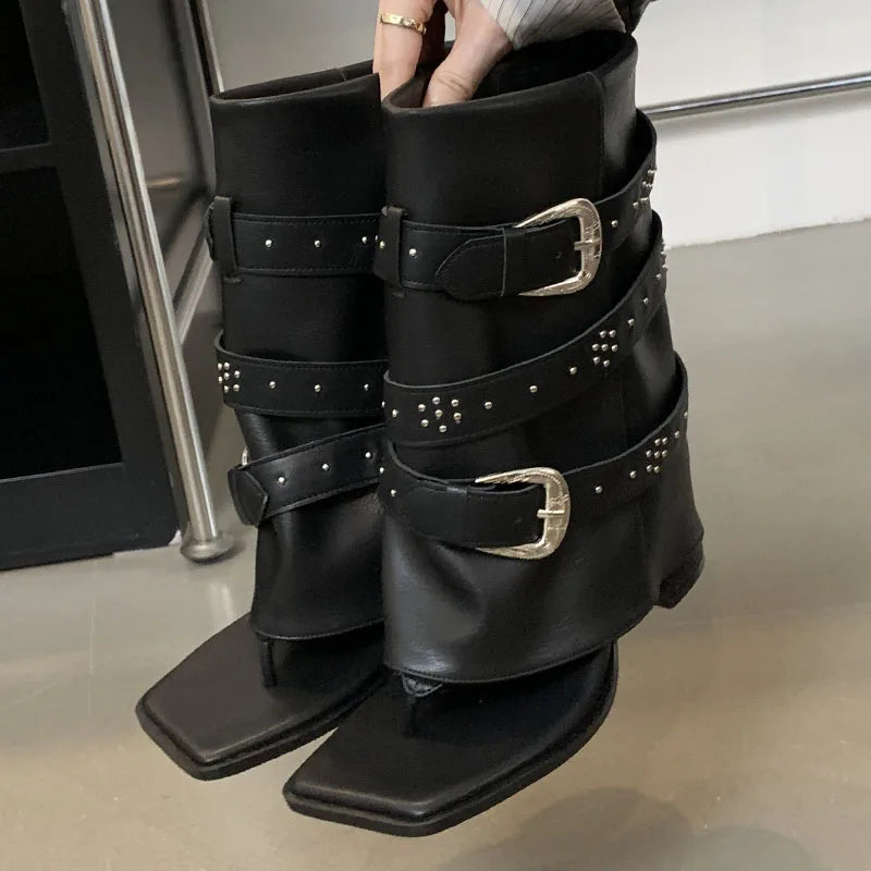 Riveted Chunky Heel Flip Flop Modern Ankle Boot Secondary image