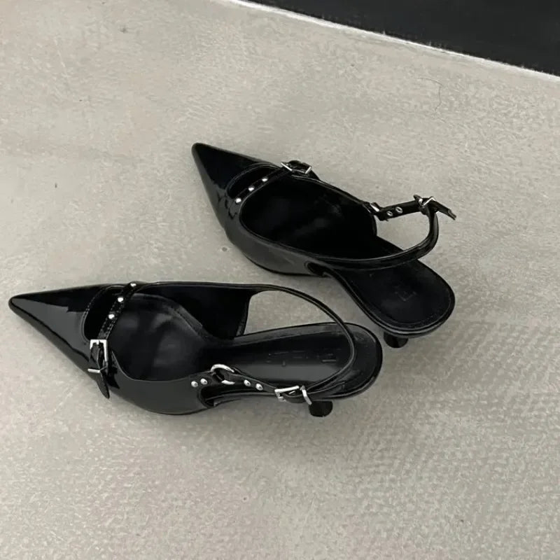 Fashion Slingback Meds Rivet Elegant Pointed Toe Female Mules Low Heel Pumps Secondary image