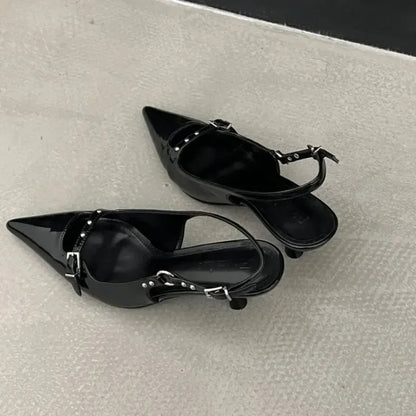 Fashion Slingback Meds Rivet Elegant Pointed Toe Female Mules Low Heel Pumps