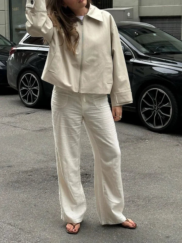 Fashion Solid Lapel Zipper Elegant Long Sleeve Pocket Warm Loose Coat Main image