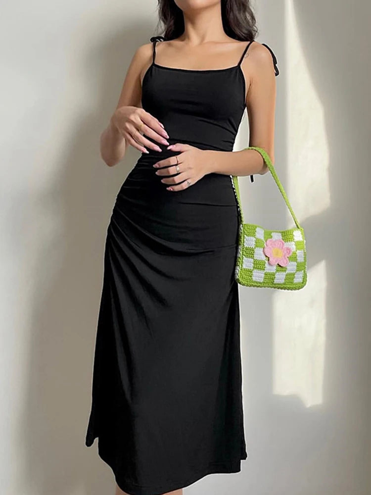Fashion Strappy Black Irregular Backless Summer Clothes Midi Dresses Main image