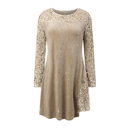 Sequined Patchwork Shining Fashion Women's Casual Spring Autumn Y2K Tunic Long Sleeve Dress