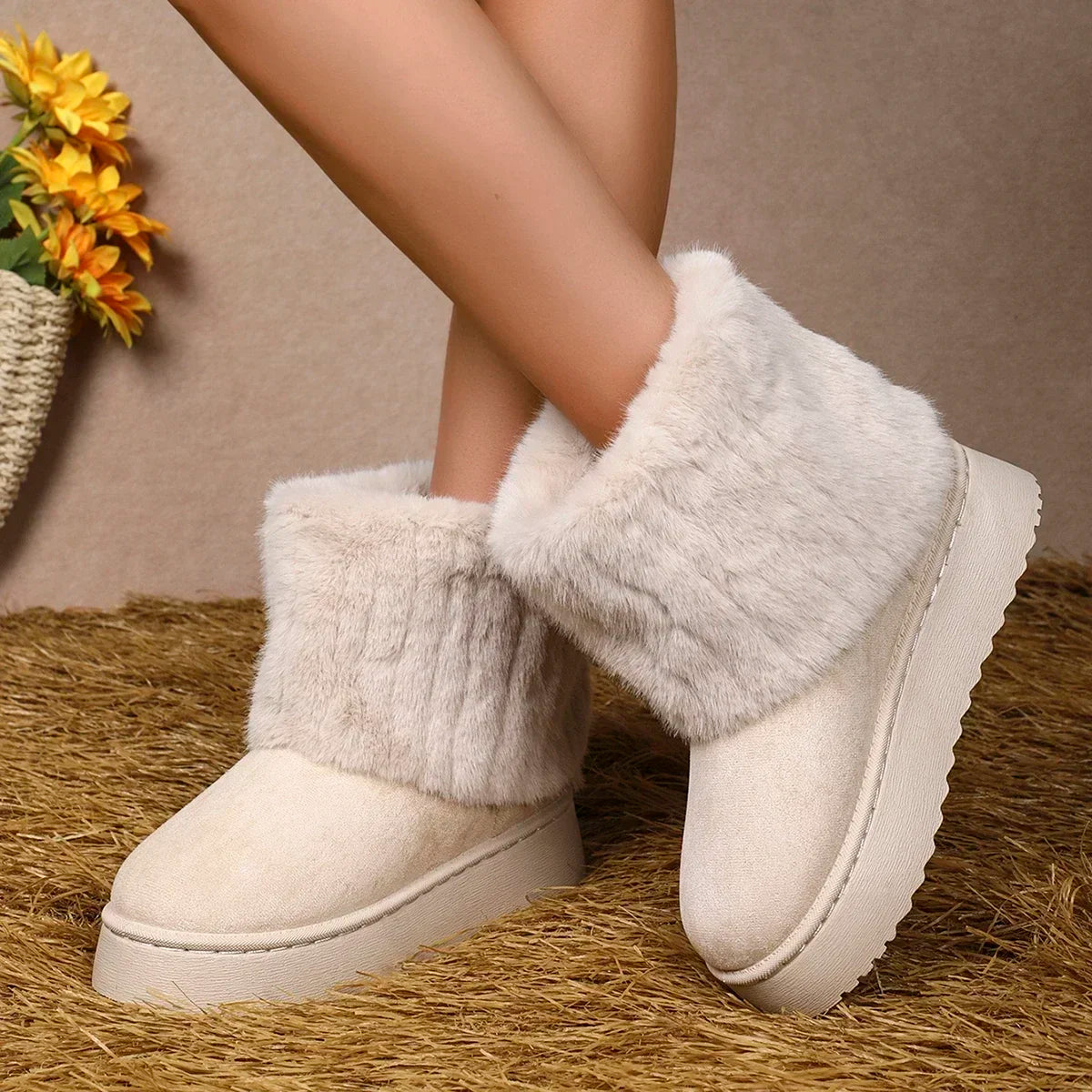 Round Toe Warm Thickened Plush Mid-calf Thick Sole Snow Boot