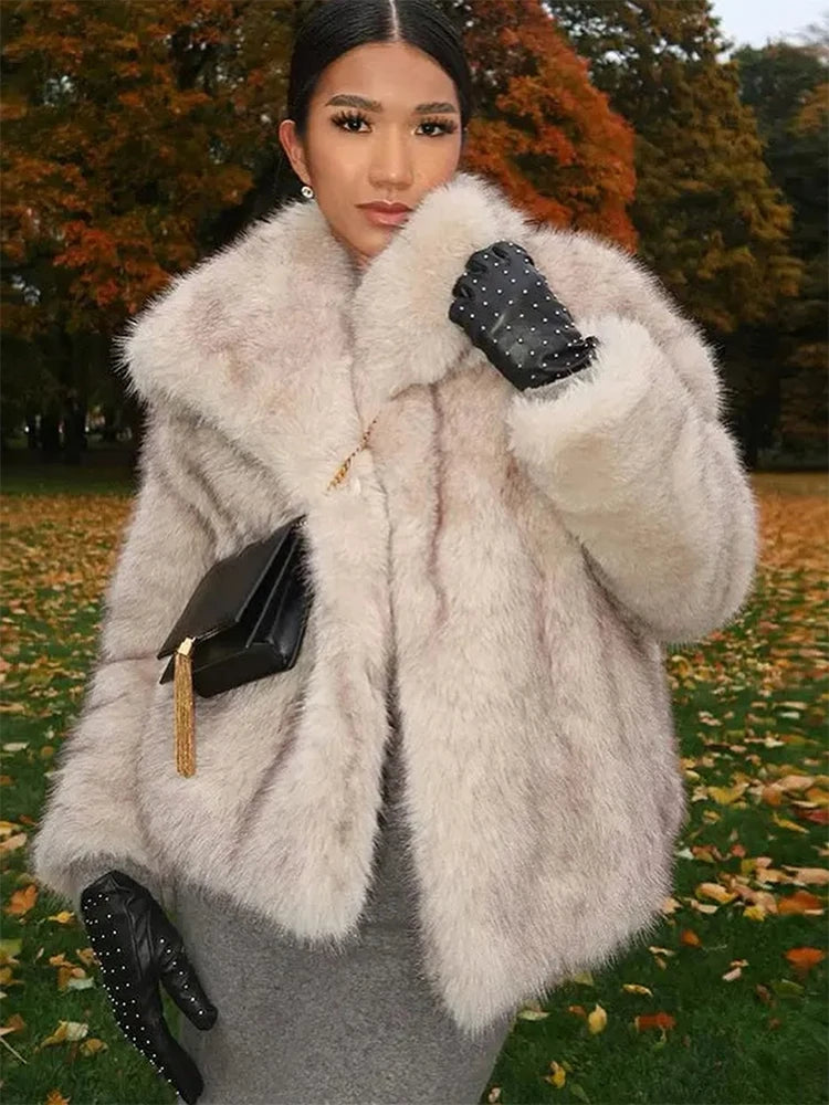 Faux Winter New Thick Warm Lapel Elegant Vintage Fluffy Fashion Coat Main image