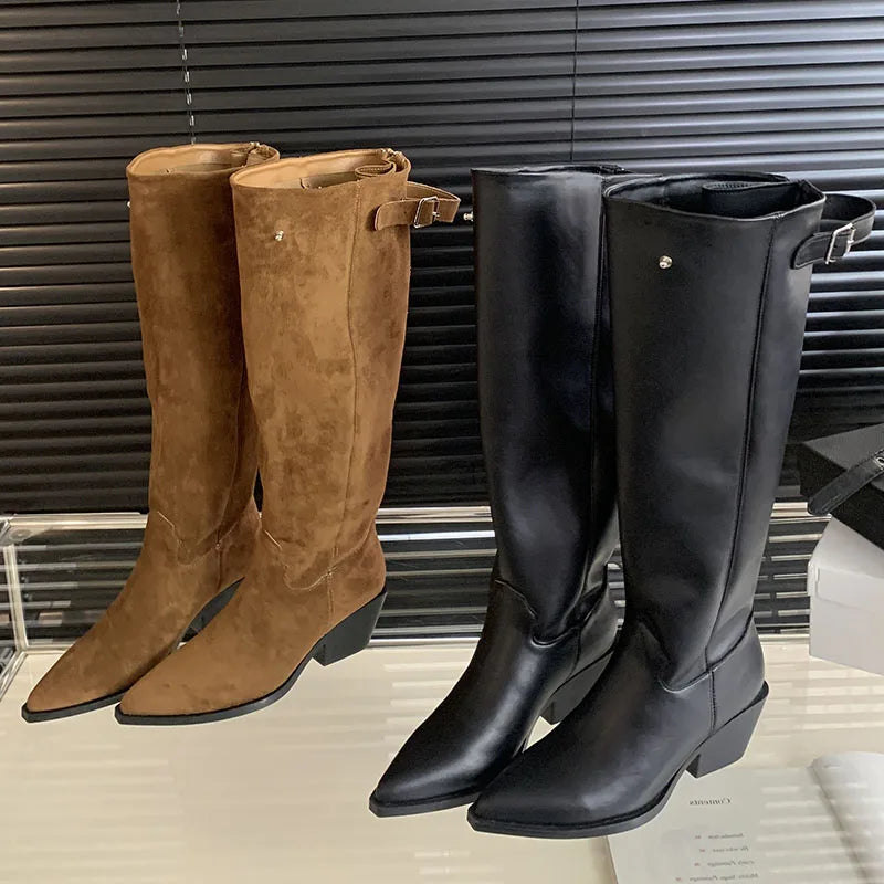 Trendy Fashionable Elegant Stylish Western Pointed Toe Knee High Boots Main image