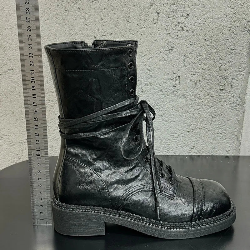 Designer Knee High Cross Tied Low Heel Autumn Ankle Boot Secondary image