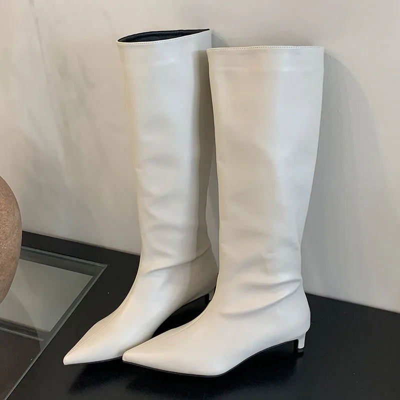 Female Designer Slip On Fashion Pointed Toe Low Heel Knee High Boots Secondary image