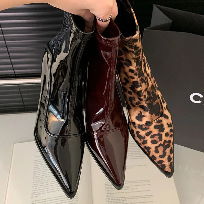 Leopard Print Stretch Zippered Pointed Toe Heeled Ankle Boot Secondary image