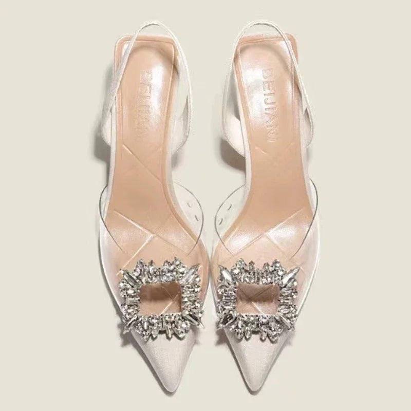 Fashion Ankle-wrap Summer Pointed Toe Solid Shiny Diamond Noble Low Heel Pumps Secondary image