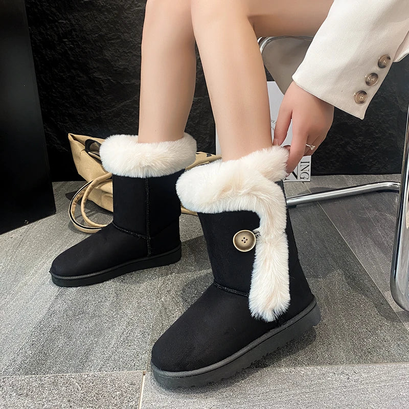 Female Shoes on Sale 2024 Winter Fashion Warm Women's Mid-calf Boots Casual and Versatile Plush Cotton Boots Botas De Mujer Secondary image