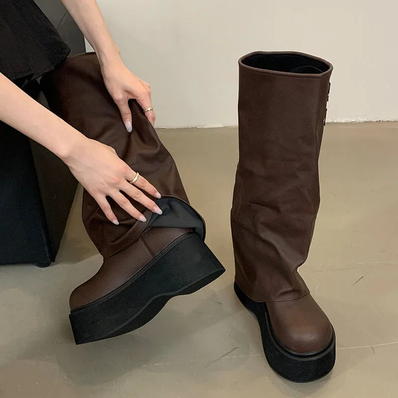 Female Thick Soled Designer Zippers Platform Western Long Knee High Boots Secondary image