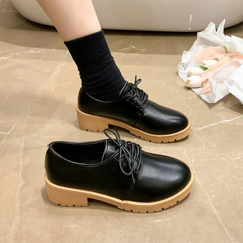 Fur Round Toe British Style Platform Black Casual Leather Sneaker Loafers Main image