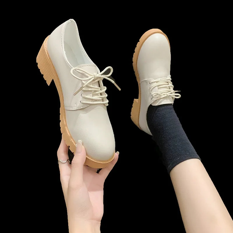 Fur Round Toe British Style Platform Black Casual Leather Sneaker Loafers Secondary image