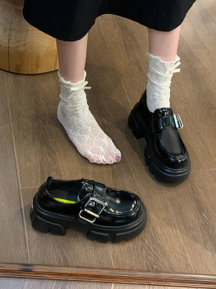 Black Fur Round Toe Shallow Mouth Platform Autumn Casual Oxfords Sneakers Loafers Secondary image
