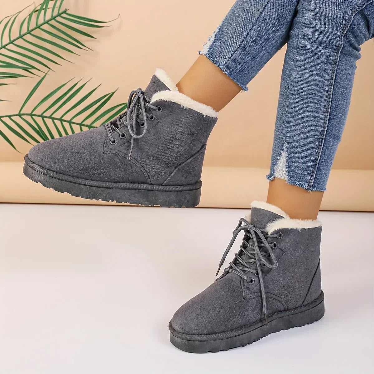 Thermal Lace Up Plush Lined Winter Warm Outdoor Short Snow Boot Main image