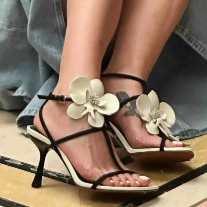 Flower Slingback Sandals Elegant Party Wedding Floral High Heel High Heel