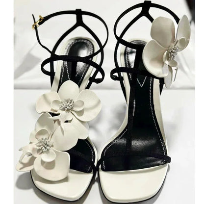 Flower Slingback Sandals Elegant Party Wedding Floral High Heel High Heel