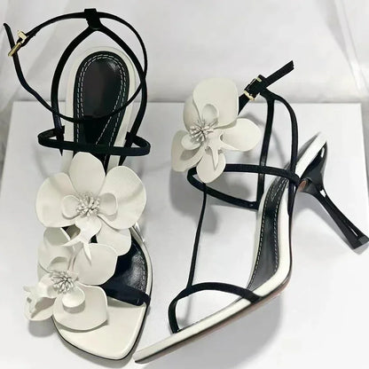 Flower Slingback Sandals Elegant Party Wedding Floral High Heel High Heel