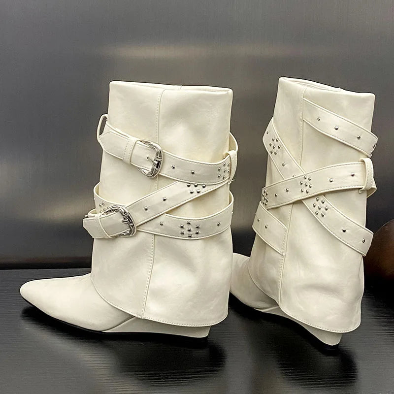 Riveted Autumn Winter Wedged Short Modern Buckled Ankle Boot Secondary image