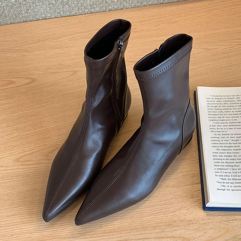 Elastic Flat Pointed Toe Modern Zippered Stretch Ankle Boot Secondary image