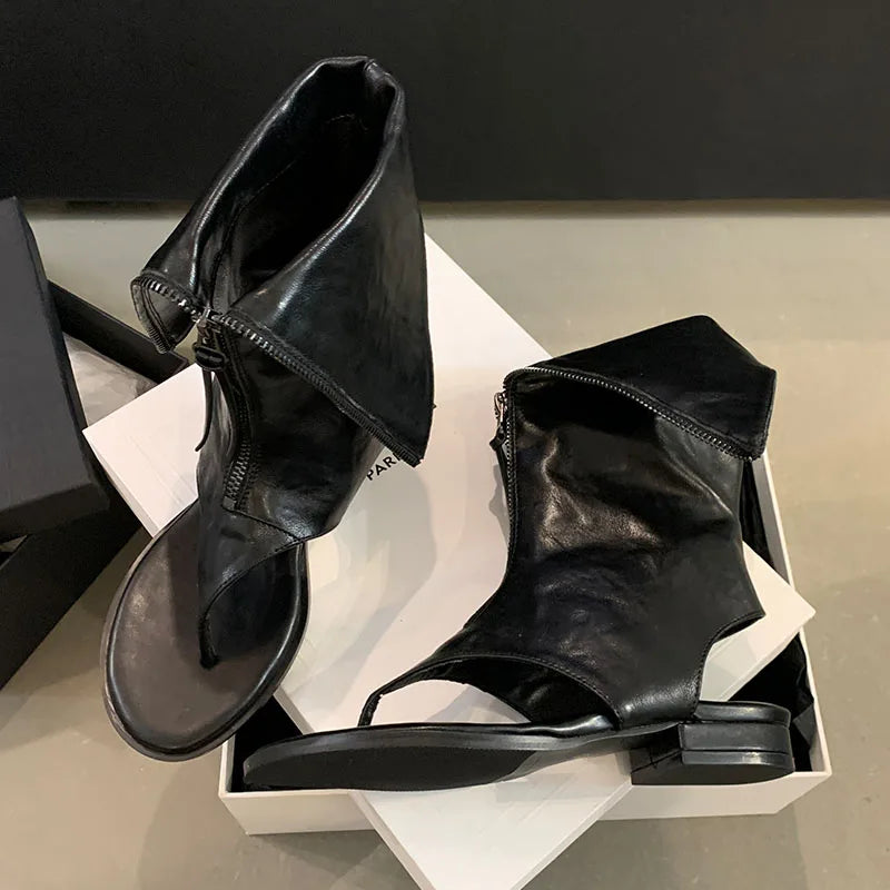 Flat Flip Flop Round Toe Zippered Fashion Ankle Boot Secondary image