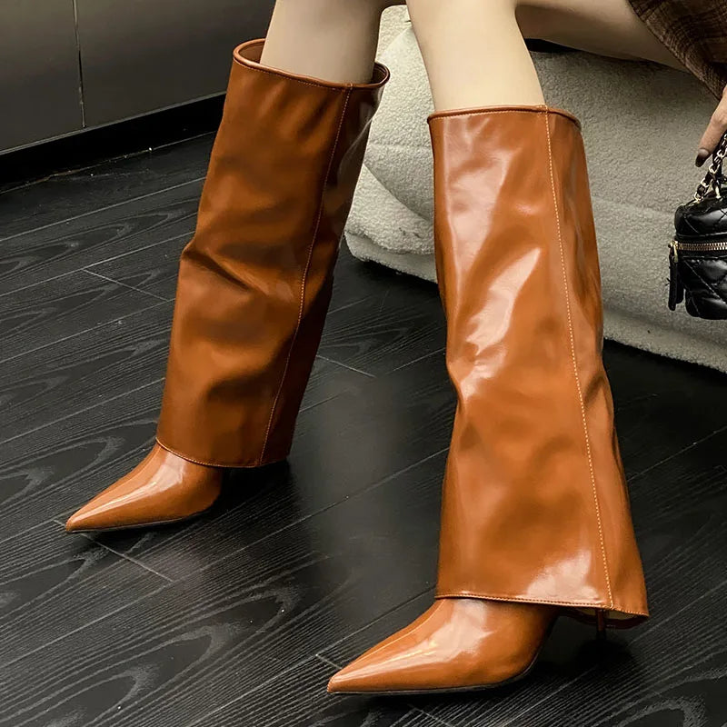 Footwear Thin Heels Pointed Toe Fashion Slip On Modern Knee High Boots