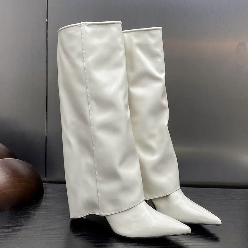 Footwear Thin Heels Pointed Toe Fashion Slip On Modern Knee High Boots Secondary image