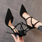 Suede 9cm Pointed Fashion  Black Wedding Bridal High Heel