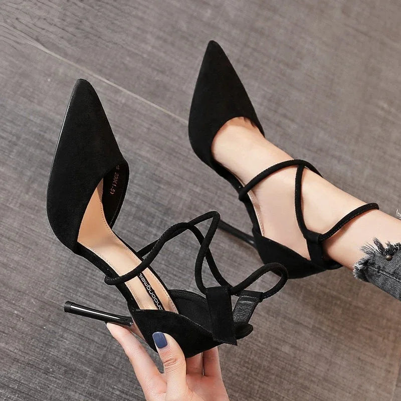 Suede 9cm Pointed Fashion Sexy Black Wedding Bridal High Heel