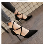 Suede 9cm Pointed Fashion  Black Wedding Bridal High Heel