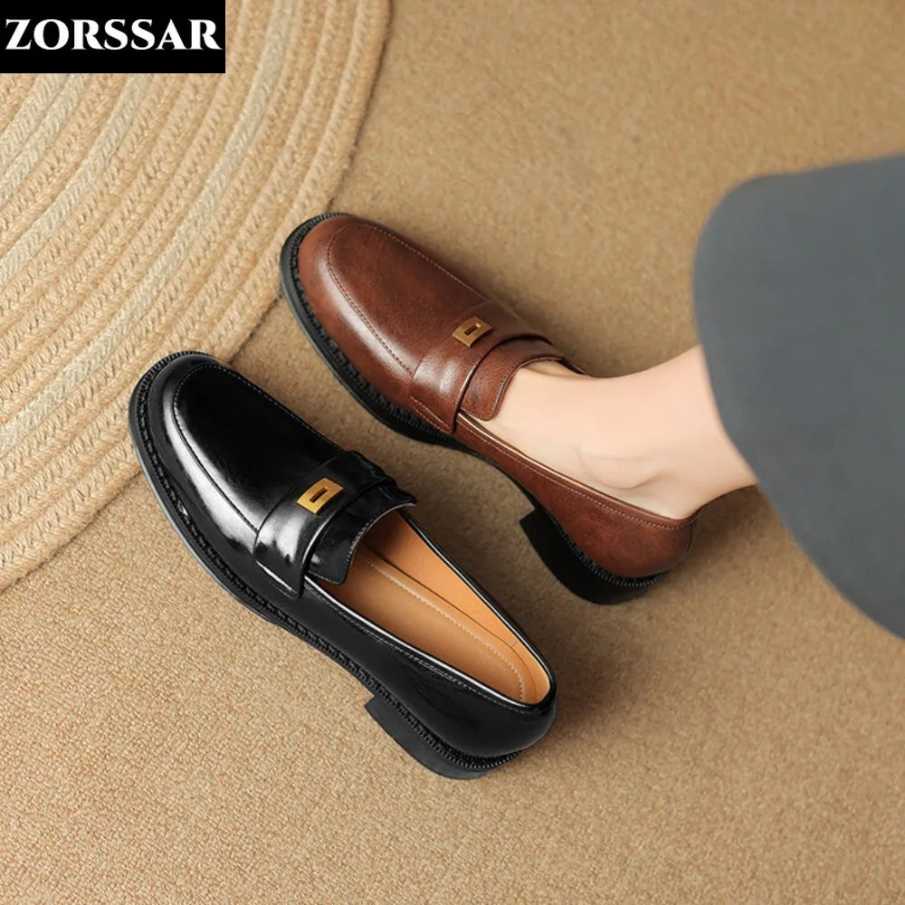 Genuine Leather Designer Comfortable Casual Black Moccasins Women Loafers Main image