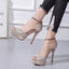 Gold/Silver  Peep Toe Platform Buckle Strap Rhinestone High Heel High Heel