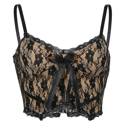 Aesthetic Lace Dark Academia E Girl Double Layer V Neck Sexy Crop Top