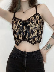 Aesthetic Lace Dark Academia E Girl Double Layer V Neck  Crop Top
