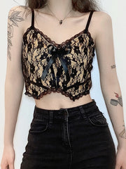 Aesthetic Lace Dark Academia E Girl Double Layer V Neck  Crop Top