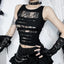 Dark Cut Out  Grunge Punk Mall Gothic Splice Lace Techwear Bodycon Crop Top