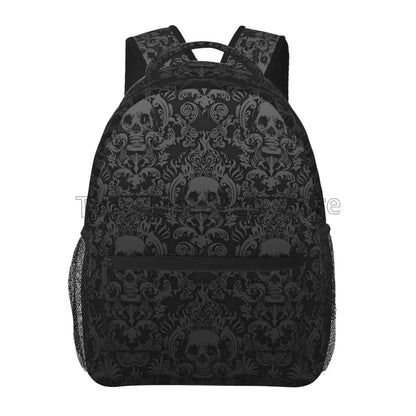 Goth Black Skull Damask Pattern Casual Unisex Travel Daypack Bag