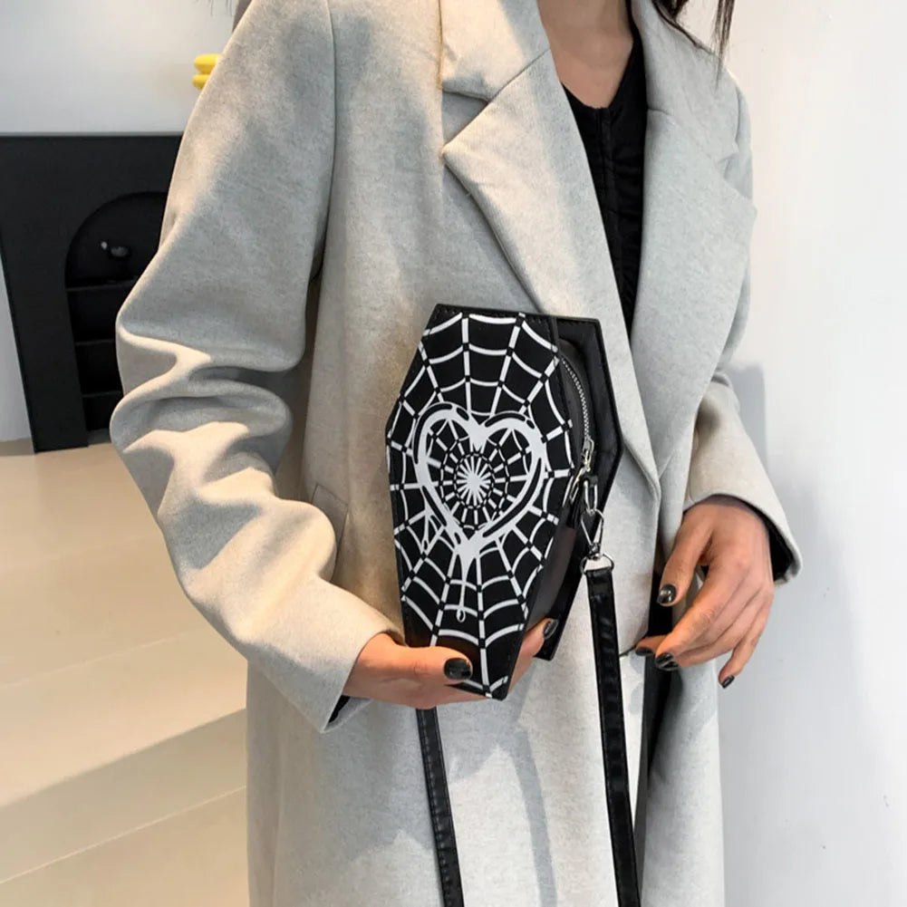 Gothic Coffin Small Spider Web PU Leather Halloween Designer Bag Main image