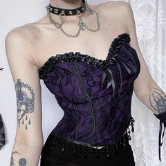 Gothic Spaghetti Strap Corset Punk Grunge  Halloween Clothing Crop Top